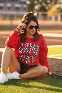 RTS Red Checkered Game Day Sweatshirt-Ships in 2-3 Weeks