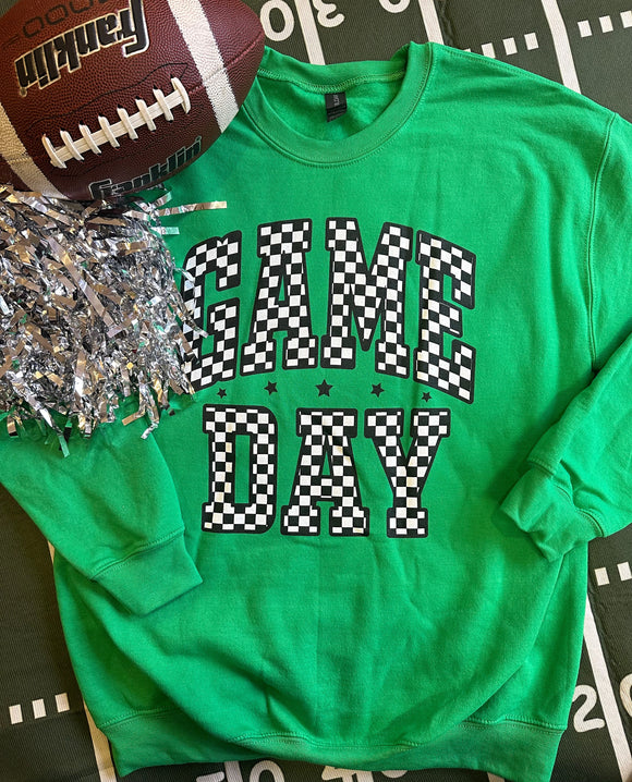 RTS Kelly Green Checkered Game Day Sweatshirt-Ships in 2-3 Weeks