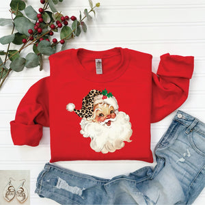 Leopard Hat Santa Sweatshirt- Ships in 1-2 weeks