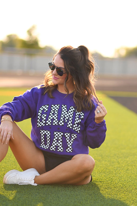 RTS Purple Checkered Game Day Sweatshirt-Ships in 2-3 Weeks