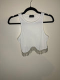 White Fox Western Style Crystal Fringe Crop tank- Small NWOT