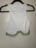 White Fox Western Style Crystal Fringe Crop tank- Small NWOT