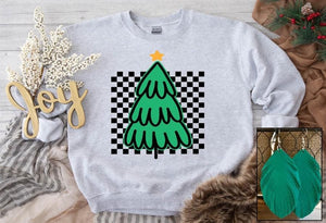 Checkered Christmas Tree Sweatshirt- Ships in 1-2 weeks