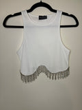 White Fox Western Style Crystal Fringe Crop tank- Small NWOT