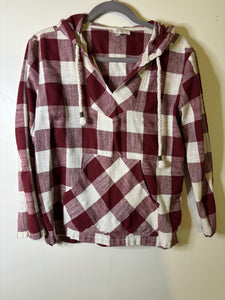 Flannel Hoodie maroon/ cream size small - gently used