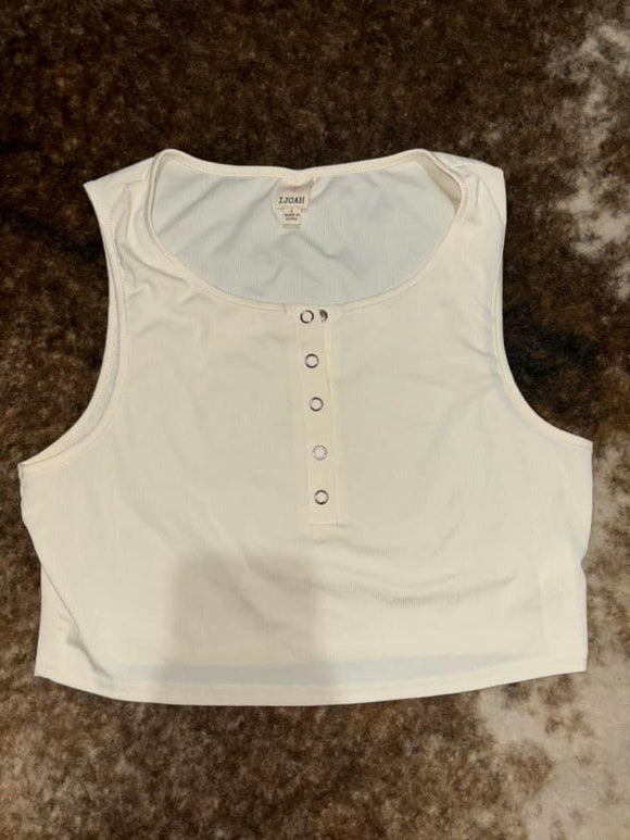 Cream Button Crop Tank- Large