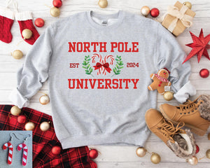 North Pole University Candy Cane Sweatshirt- in stock now