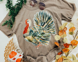 Watercolor turkey tee-Ships in 2-3 weeks