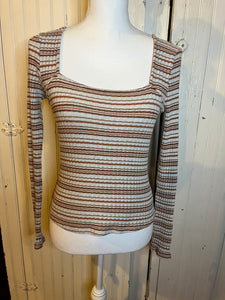 Rust Stripe Square Neck Sweater - M